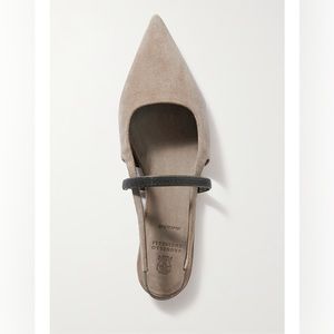 Brunello Cucinelli suede flats 38/8 slingback camel worn once with Box